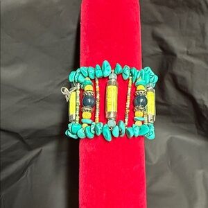 Vibrant Turquoise and Yellow Beaded Bracelet